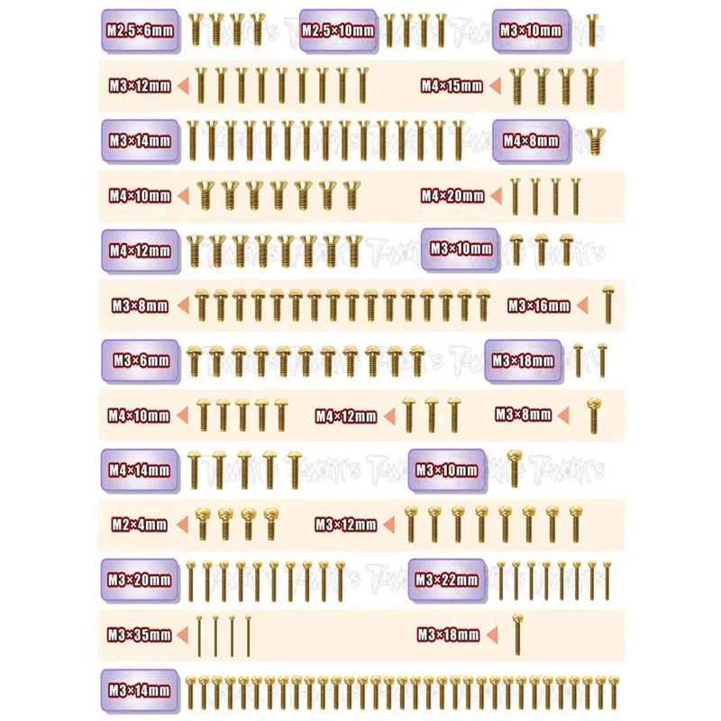 

Original T works GSS-NT482.0 Gold Plated Steel Screw Set 173pcs. ( For TEKNO NT48 2.0 )ssional Rc part