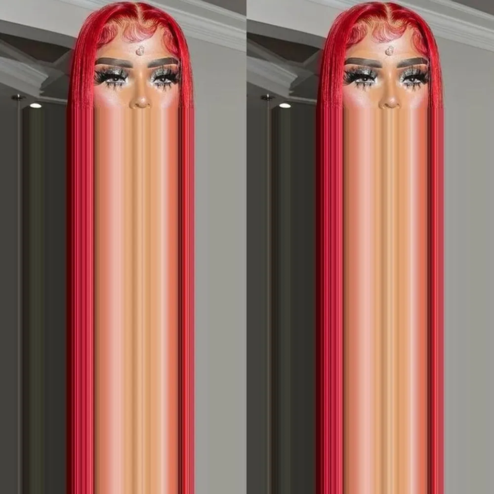 32 بوصة شعر أحمر الاصطناعية الدانتيل الجبهة الباروكات قبل قطعها شعر مستعار طبيعي طويل مستقيم