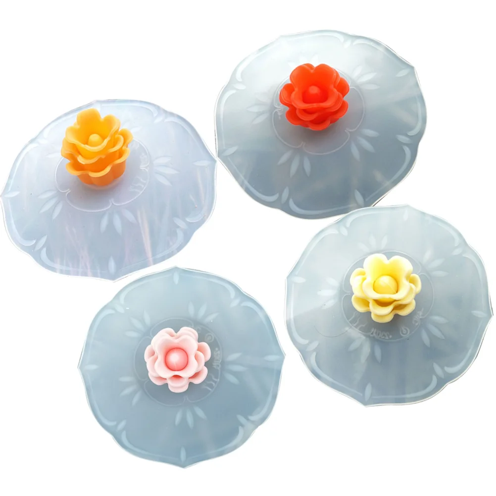 

4Pcs Silicone Cup Lids Rose Design Leakproof Airtight Seal Dustproof Mug Covers for Coffee Tea Warm