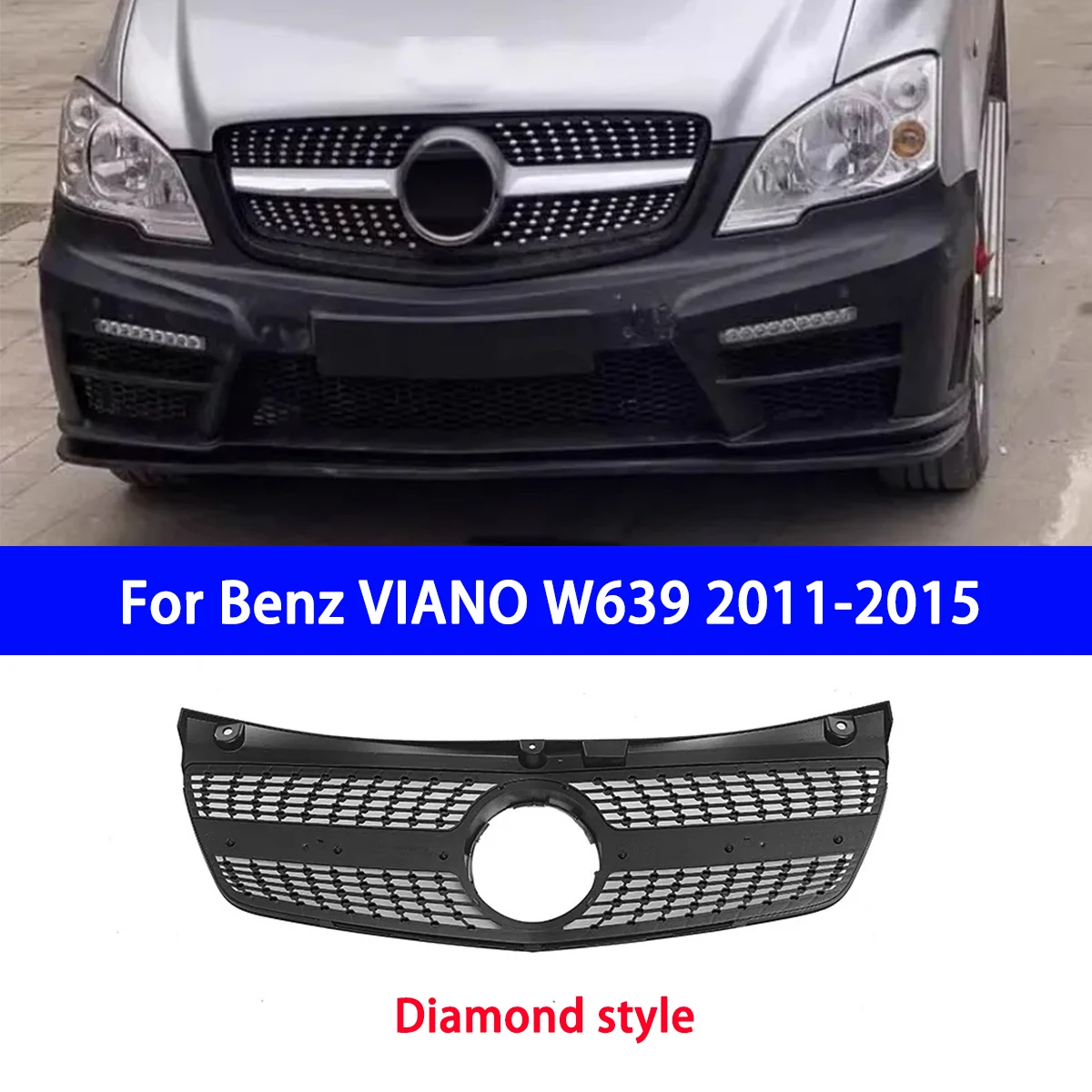 

For Mercedes Benz VIANO W639 Front Grille 2011-2015 2011 2012 2013 2014 Front Bumper Racing Diamond Grille Tuning Accessories