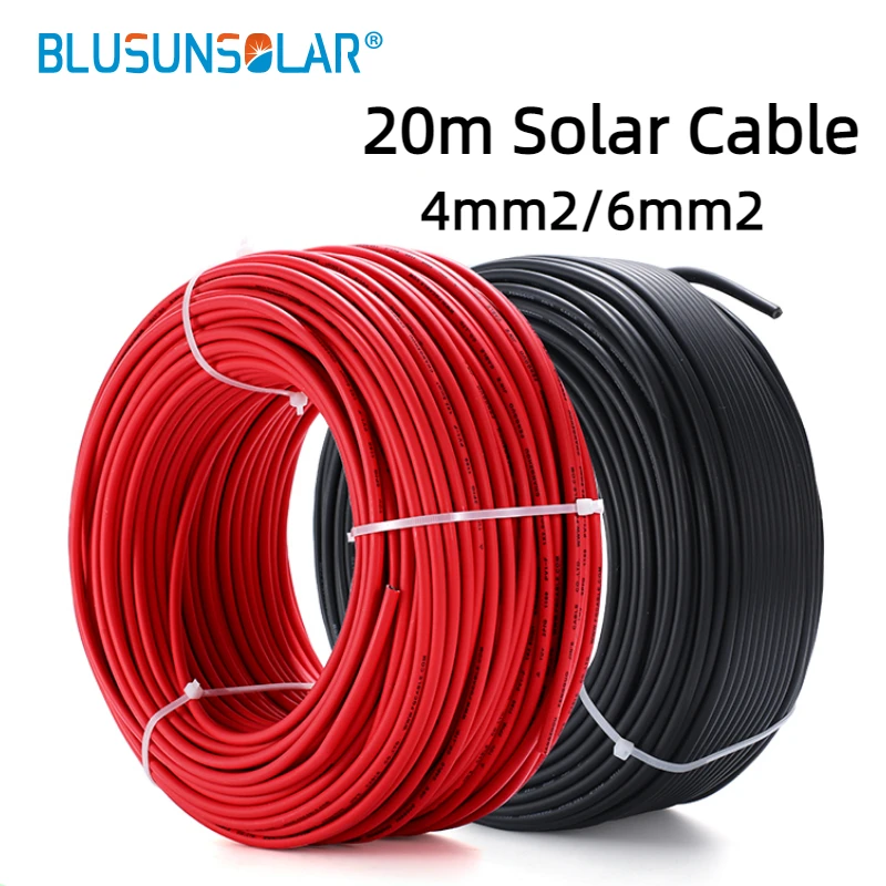 20 metrów 1500V przewód fotowoltaiczny czerwony czarny jednordzeniowy 4mm2/6mm2 12/10AWG kabel cynowana miedź XLPE płaszcz do paneli fotowoltaicznych