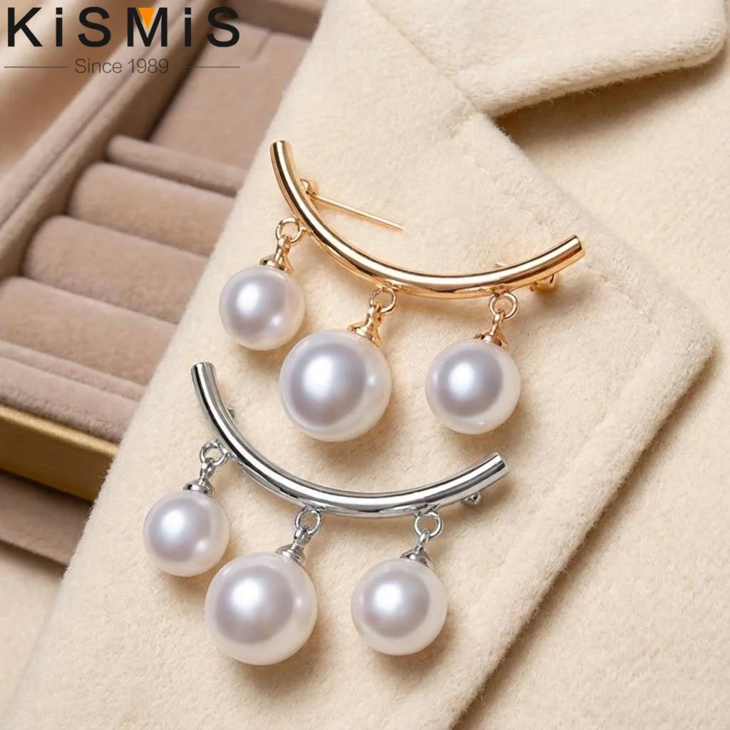 Fashion Pearl Brooch For Women Three Pearls Arc Pin Work Clothes Cardigan Anti Exposure Accessory Jewelry Set Popular-image