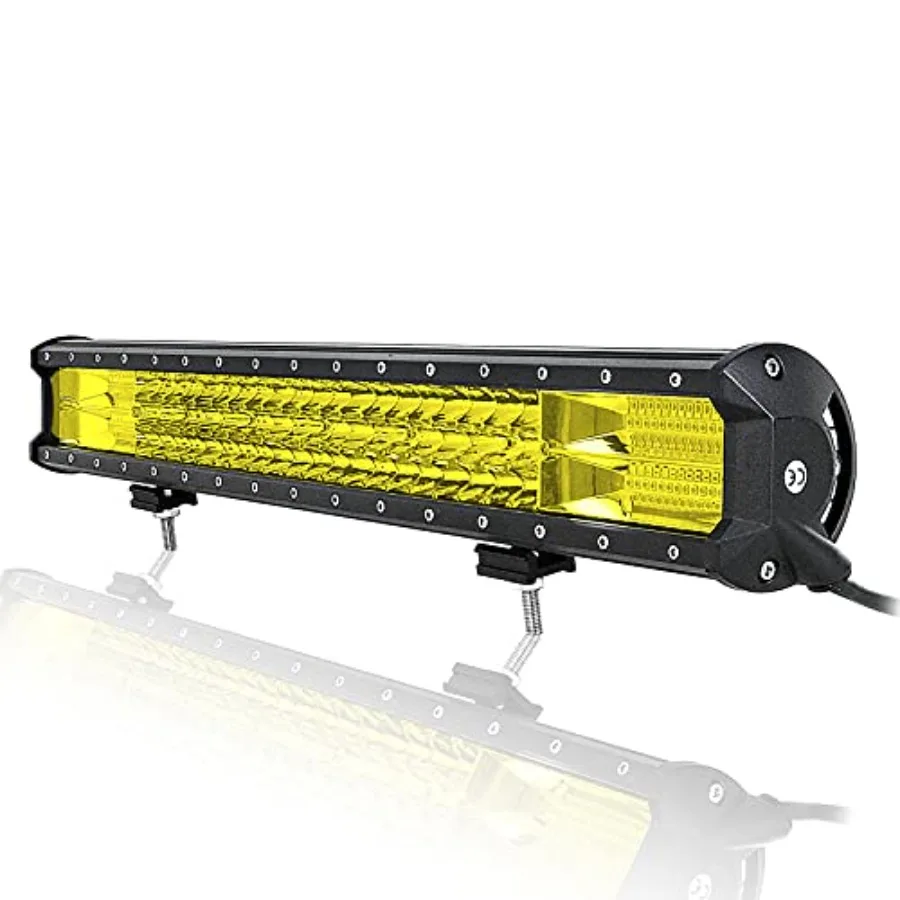 LED Light Bar 23 inch 324W Triple Row 7D Yellow Amber Flood Spot Combo Beam Off Road Work Driving Fog Lights for Polaris RZR Ca