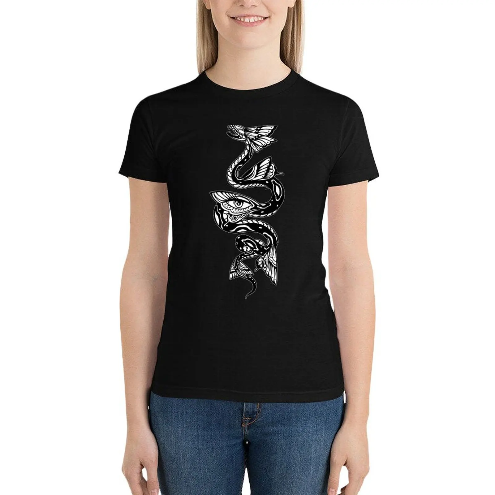 Black and white Butterfly Serpent Tattoo T-Shirt cute clothes graphics tshirts for Women