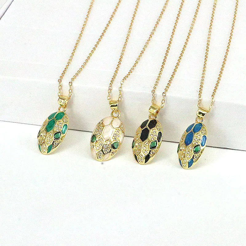 

5Pcs Lovely Gold Plated Snake Head pendant Colorful enamel charm Link Chain Necklace For Women Party Jewelry Gift