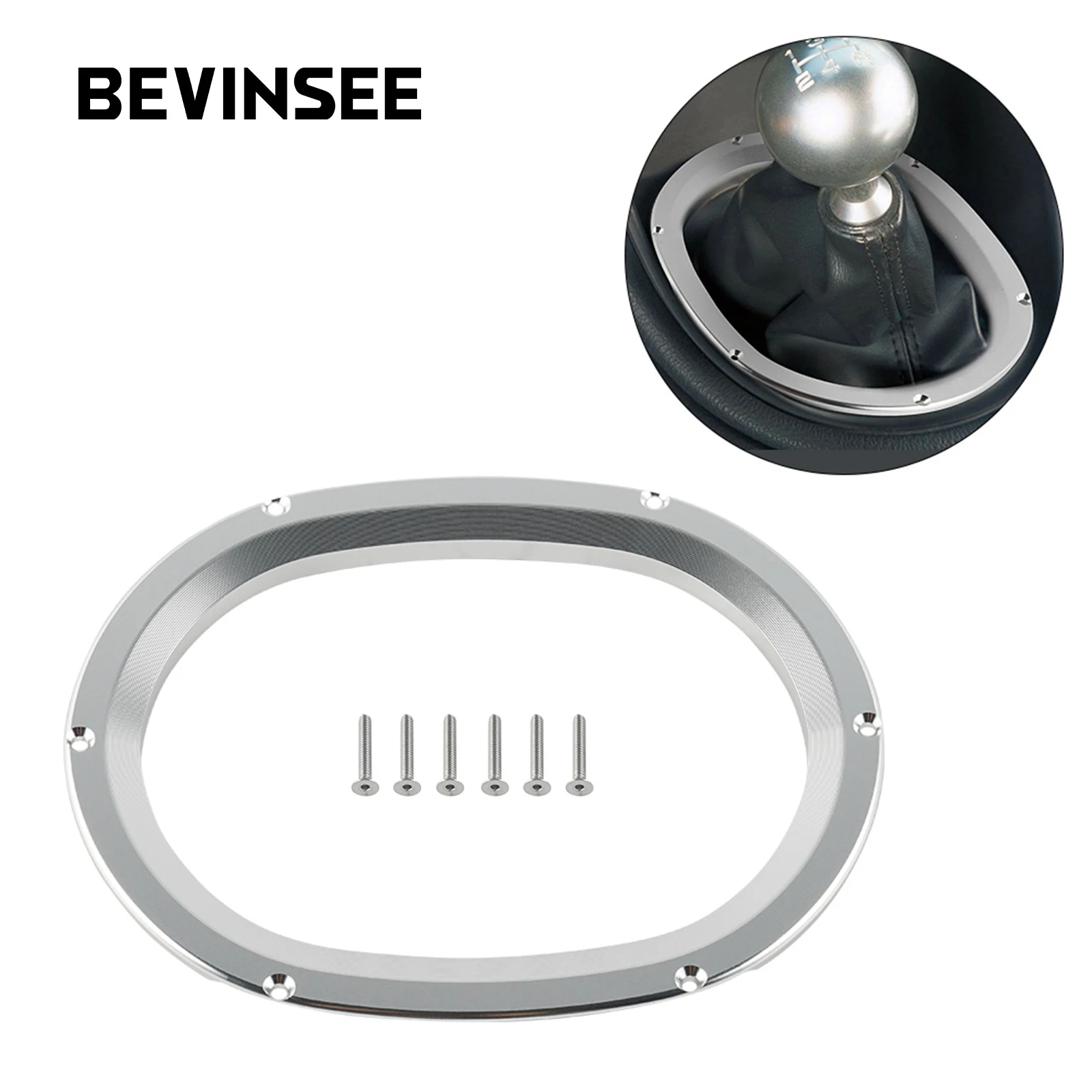 BEVINSEE Shifter Shift Trim Bezel Aluminum for Ford Mustang GT V6 1994-2004 Car Interior Decoration Accessories