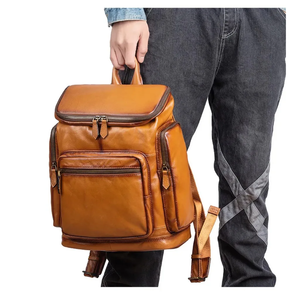 Vintage Men's Genuine Cowhide Leather Backpack 14
