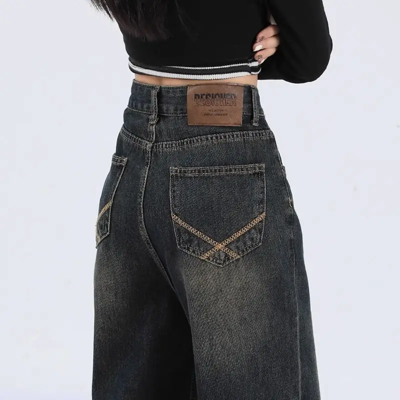 

Spring And Autumn Retro High Wide-Leg Jeans For Women 2025 Trend New Small Size American Style Loose Straight Pants