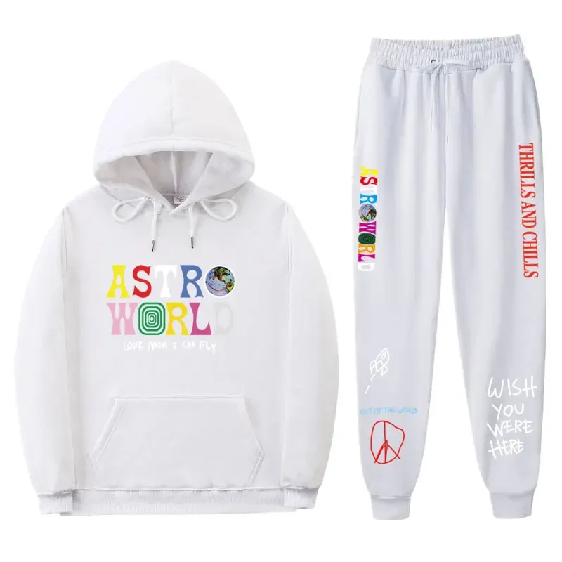 Cactus Jack Brand ASTROWORLD Hoodies Sets Streetwear Fleece Hoody and Pants with Pockets Tracksuit Suits Cactus Sweatpants Suit