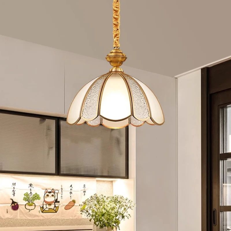 American Style All Copper Pendant Lamps Nordic Bar Kitchen Table LED Hanging Light Minimalist Retro Entrance Balcony Coffee Shop