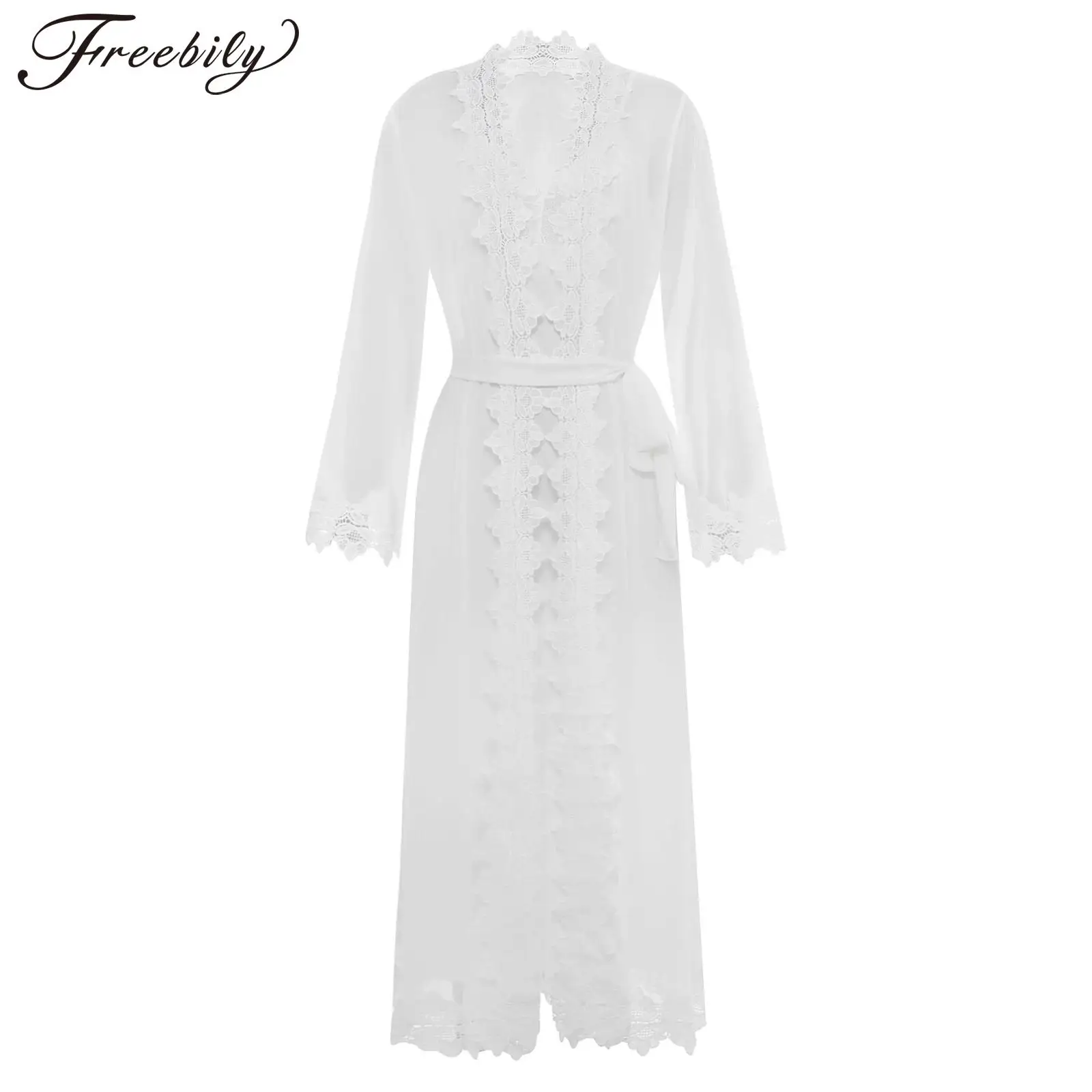 

for Bride Wedding Night Womens Dress Set Backless Sling Dress And Floral Lace Trim Long Sleeve Mesh Robe with Belt Set
