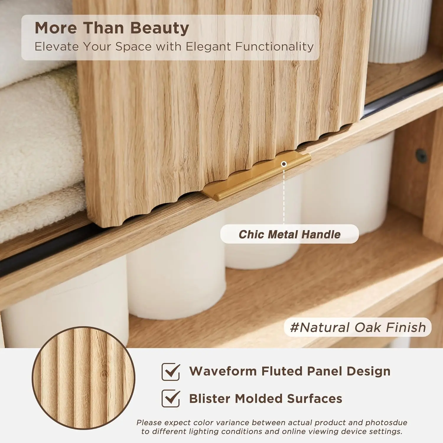 خزانة تخزين فوق المرحاض مع باب منزلق مخدد، موفر للمساحة من الخشب بطول 68 بوصة مع سطح من الرخام الصناعي ورف قابل للتعديل #5