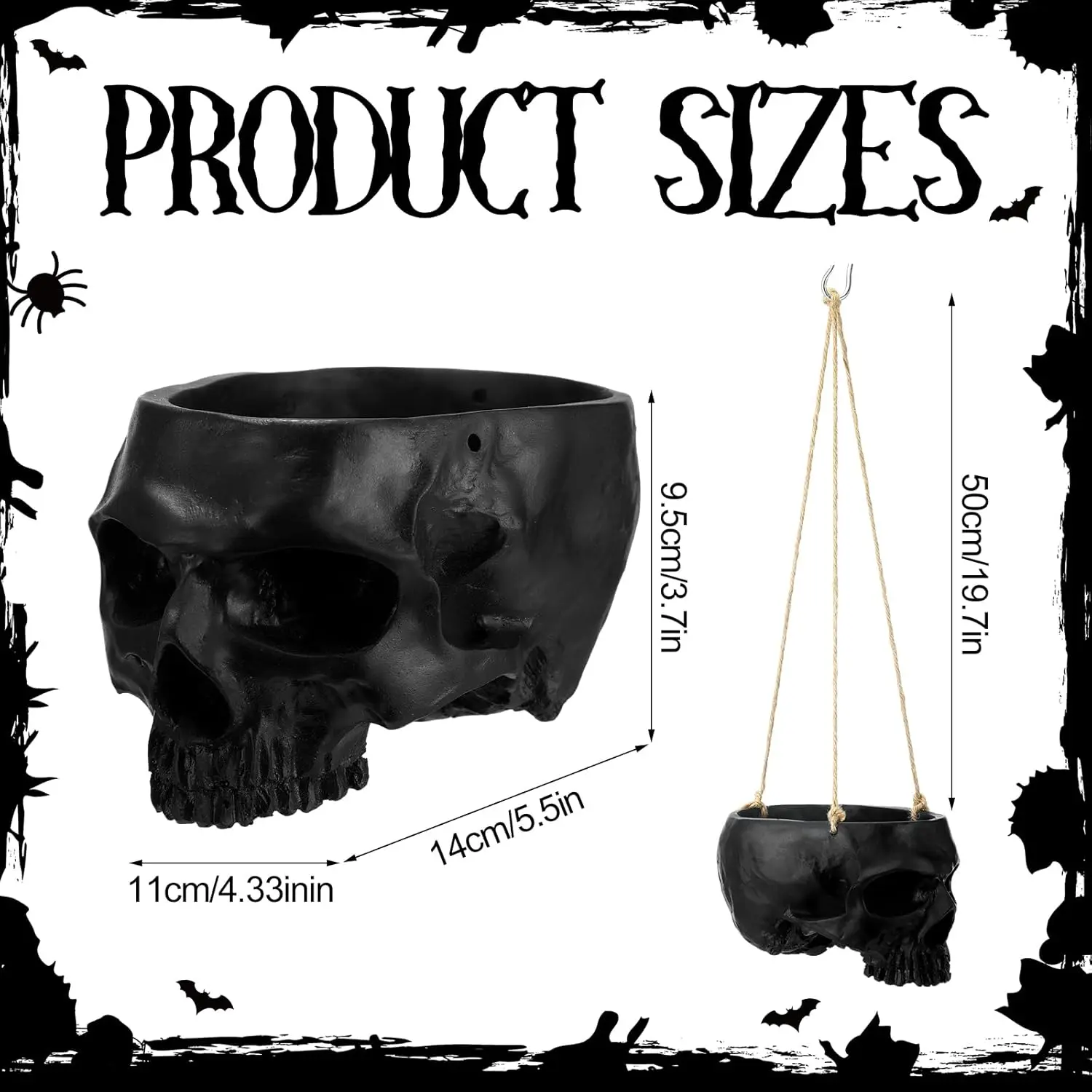 Halloween Skull Planter Dark Style Resin Skull Head Flower Pot Candy Bowl Spooky Gothic Decoration for Tabletop Home Bar Office