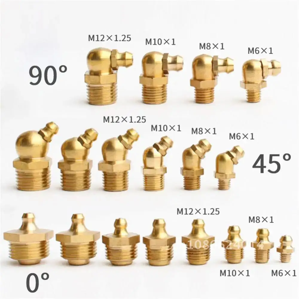 10pcs Brass Grease Nozzle M6 M8 M10 Thread Straight 45 Degree Angle 90 Degree Angle Grease Nipple Fittings Kit Zinc Plated Iron