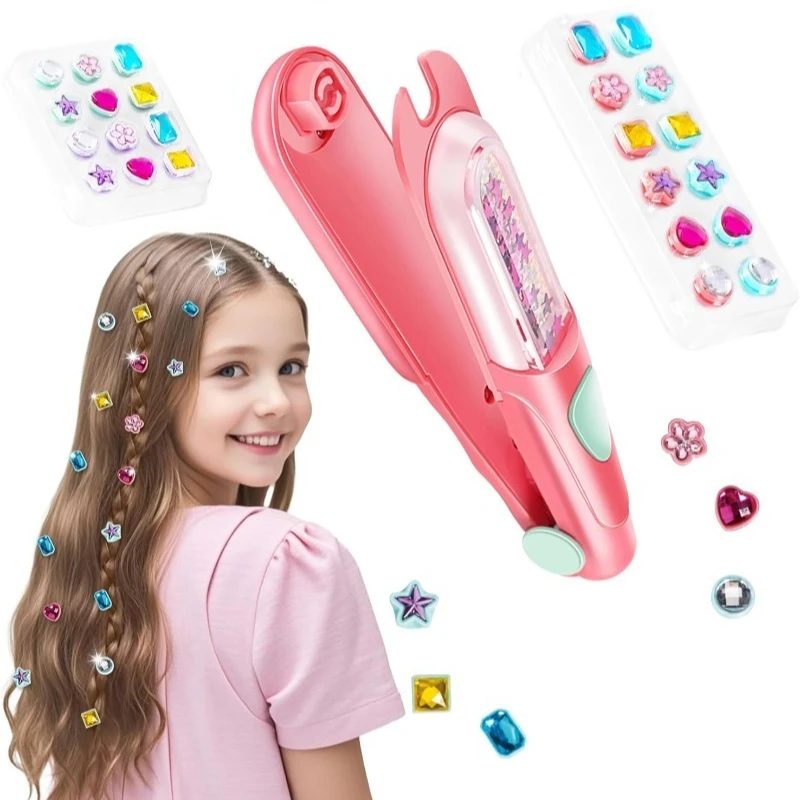 Girls Toys Hair Styling Tool with Reusable Shining Diamonds Pretend Play Toy Gift Hair Gem Stamper Kit Blingling Hair Jewels