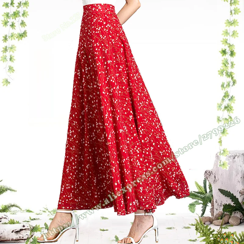 2023 Summer Red Fragmented Chiffon Large Size Chic and Elegant Woman Skirt Long Plus Size Maxi Skirts for women 4xl 5xl 6xl