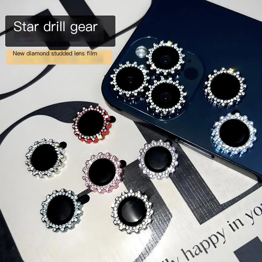 Star Diamond gear diamond lens film for Apple 15 spiral grain iPhone15promax rear camera protection stick HD lens film