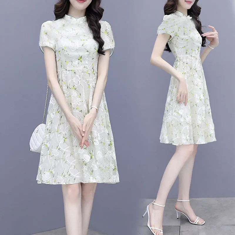 

Cheongsam Improved Version Embroidered Chiffon Summer Dress 2023 New Retro Light Ripe Wind Close Waist Show Thin Temperament