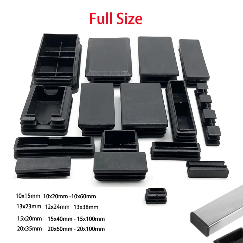 Black Rectangular Tube Blanking End Cap 6/10/20 Pack Plastic Insert Plug Anti Slip Feet Pad Furniture Leg Protector Cover