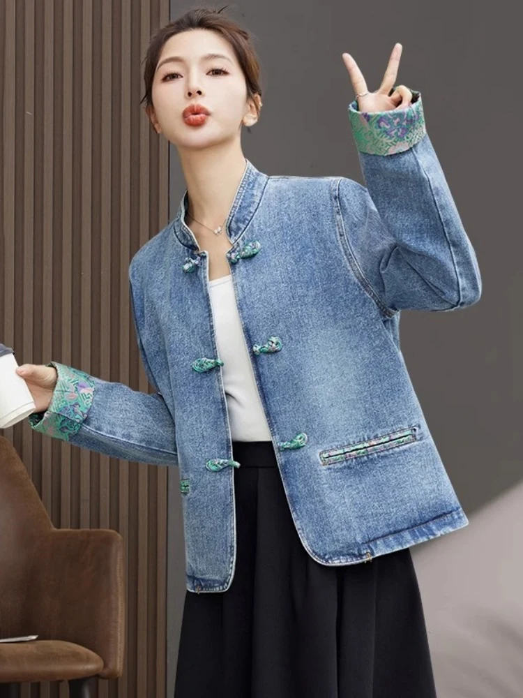 Nuevo 2025 mujer ort Denim Jaet Casual Sle talla grande chino nuevo Sle Light tendencia nacional Top primavera otoño