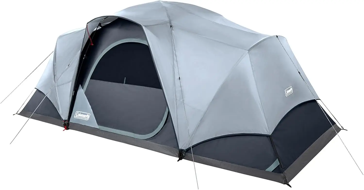 Camping Tent with LED Lights, Weatherproof 4/8 Person Family Tent Includes Pre-Attached Poles, Rainfly, Carry