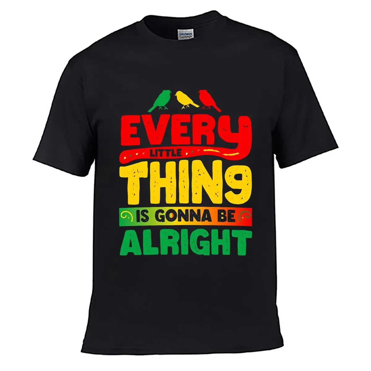 Every Little Thing Is Gonna Be Alright Solid Washed Vintage Tee Distressed Loose