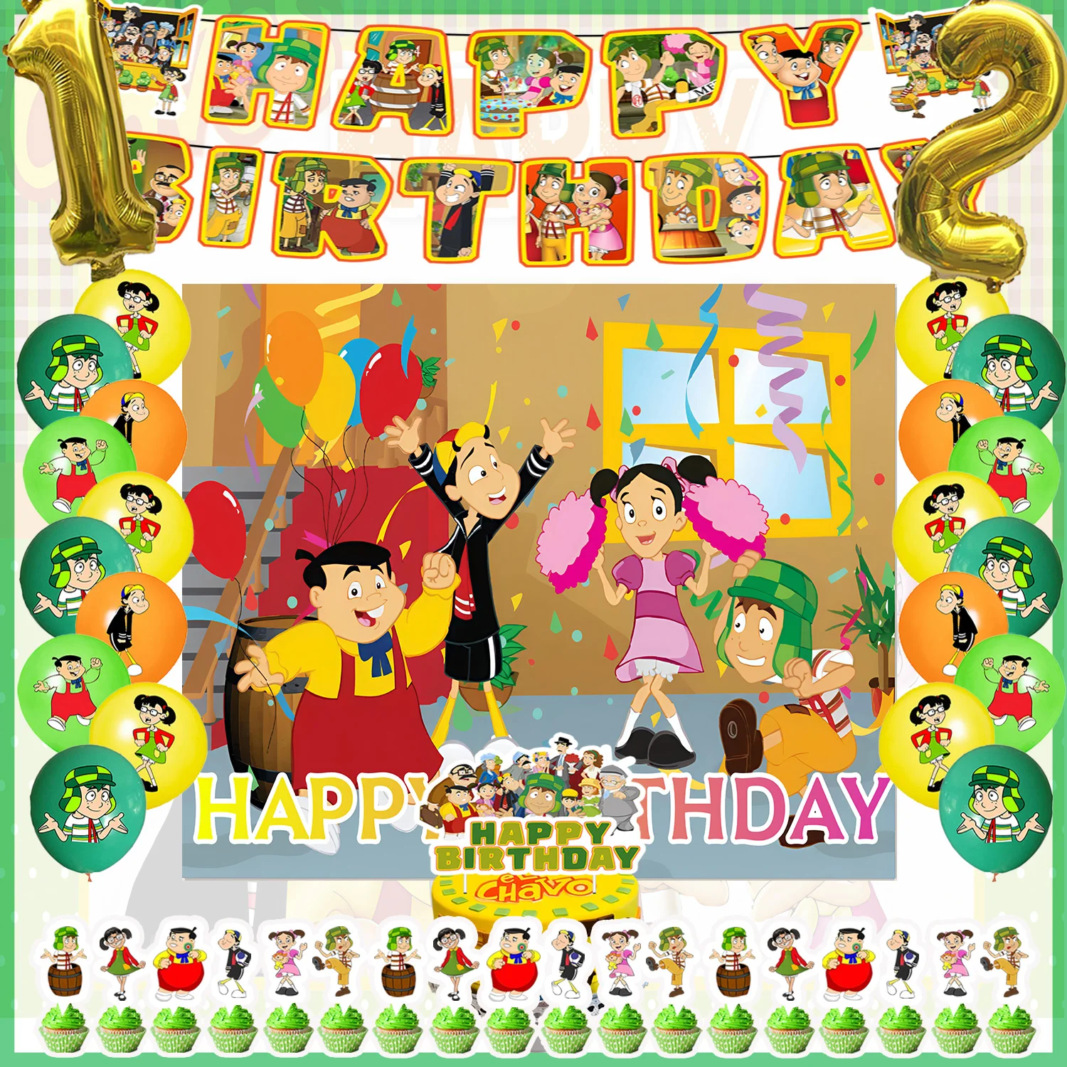 Artículos para Fiesta de Cumpleaños de El Chavo del Ocho, Globos, Pancarta, Decoración para Cupcakes, Fondo para Niños