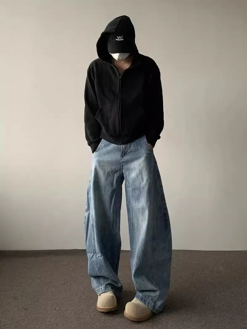 

Retro American Washed Knife Jeans Men Loose Wide Leg Design Sensation Cleanfie Versatile Trendy Pants