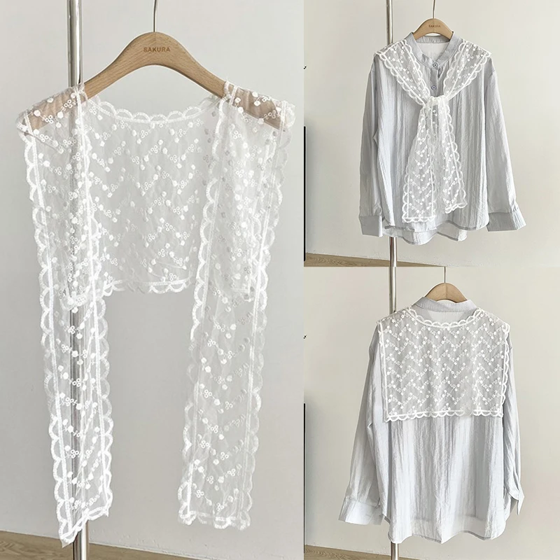 

Кружевной ажурный воротник-накладка для женщин, маленькая декоративная накидка-шаль, съемный воротник, аксессуар для женской одежды