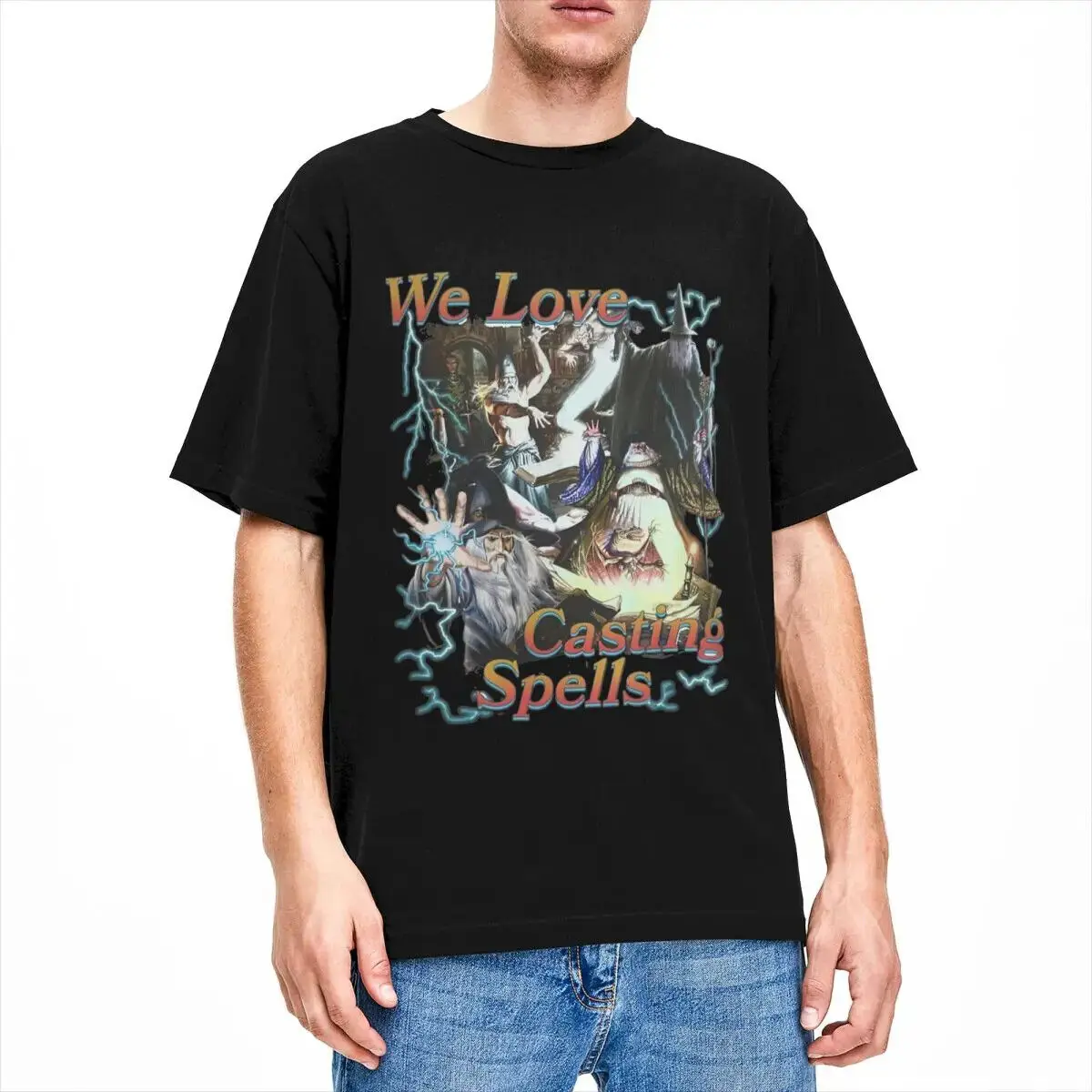 Funny We Love Casting Spells T-Shirt Men Women's Round Collar Cotton Short Sleev