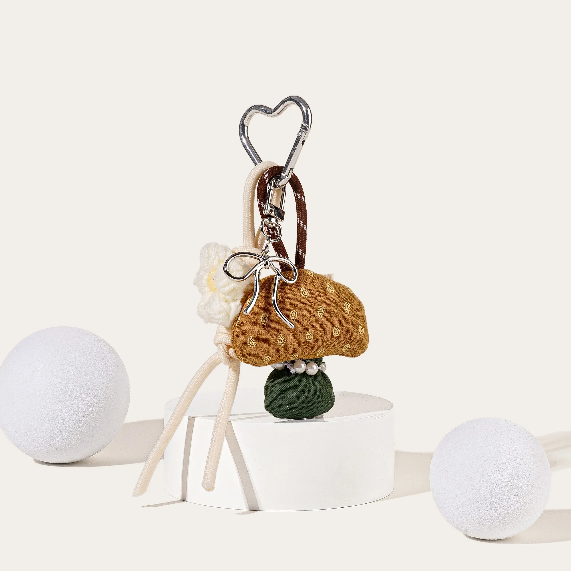 Cute Cloth Mushroom Bag Charms Small Flower Keychain Purse Accessories Charm for Women Handbags Lovely Rope Pendant