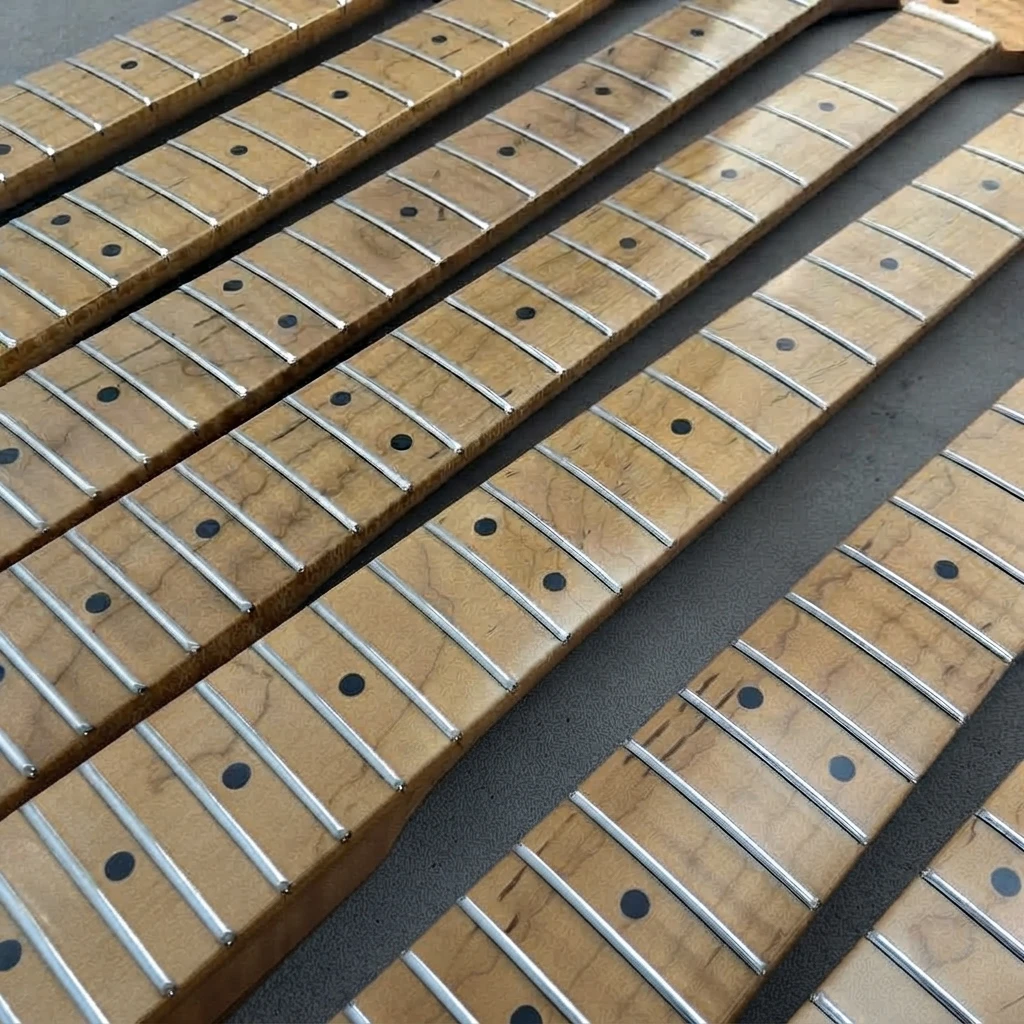 Matte Finish ST Guitar Neck, Flame Pattern, Roasted Fretboard, 22 Frets, Standard Scale, Replacement for ST Style Guitars