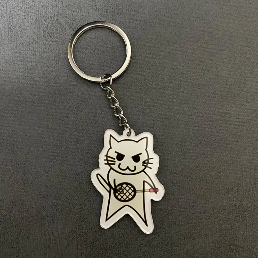 Acrylic Key Chains Bag Hanging Pendant Car Keyring Creative Cartoon Double Sided Cat Play Badminton Keychain Friend Gift