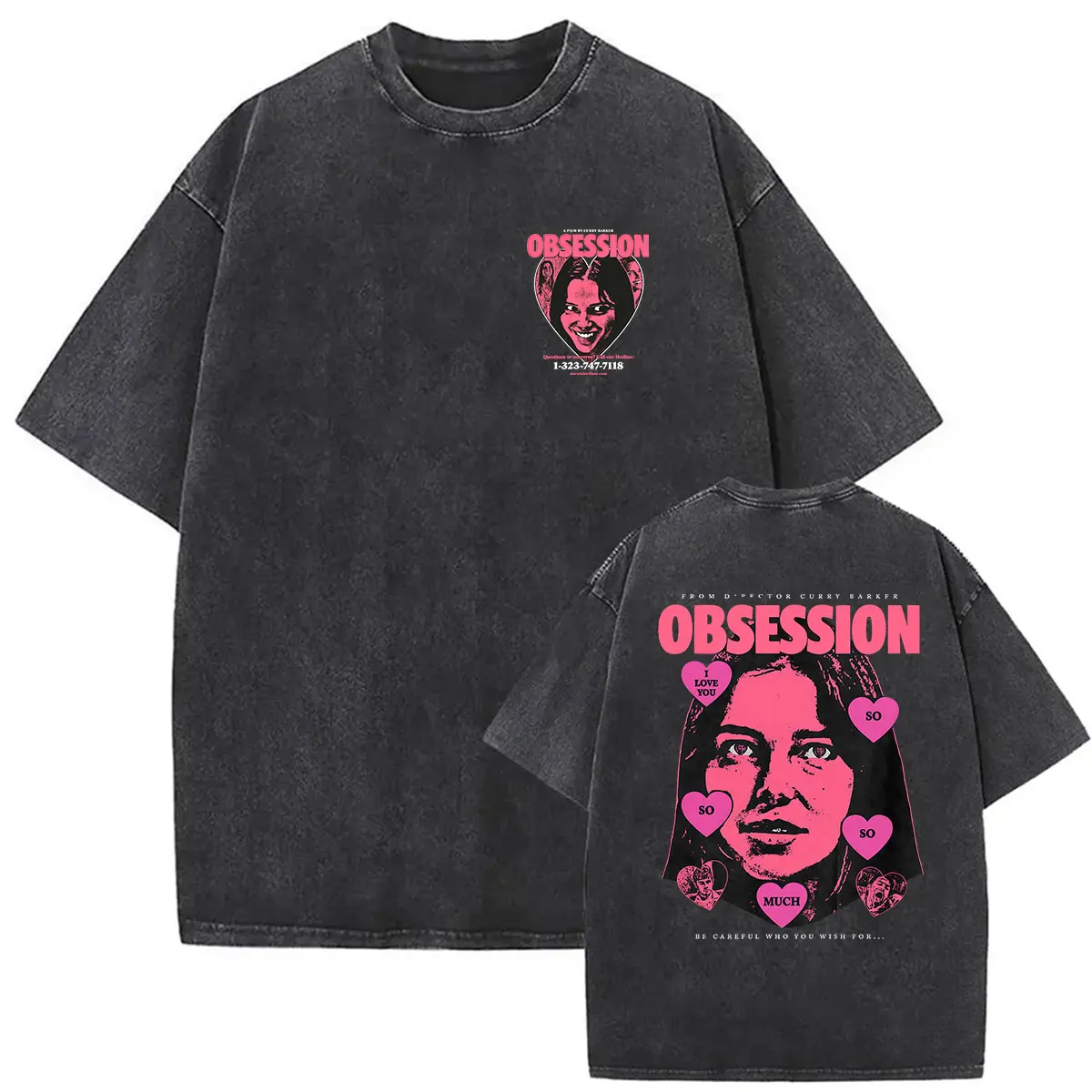 Vorsicht: Was du wünschst, wird sich als Obsession ergeben - T-Shirts aus dem Film „Why Don't You Love Me“ (2026) im Vintage-Washed-Look für Herren und Damen, Kurzarm – Detail 7