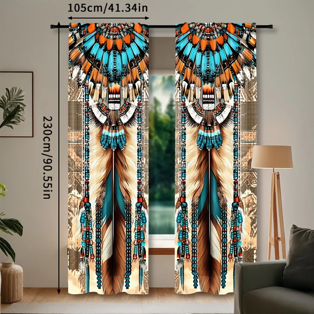 Boho Macrame Dreamcatcher Curtain Pair for Living Room Boho Chic Window Decor Curtain Panels