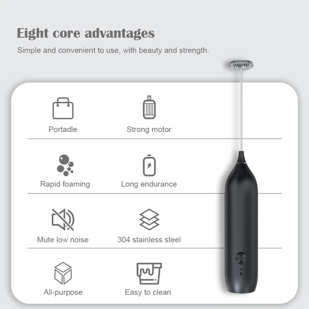 Mini Mousseur à Lait Électrique Rechargeable par USB, Fouet pour Café, Matcha