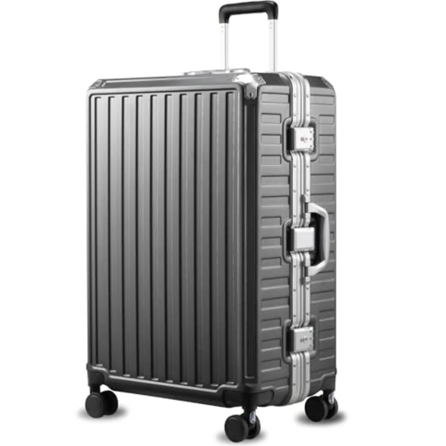 

28 Inch Spinner Luggage with Aluminum Frame Zipperless Polycarbonate Hard Shell in Charcoal Metallic for Travel with Lightweigh