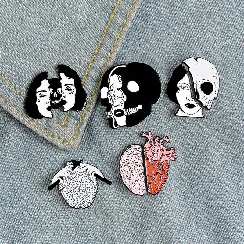 

Divided Faces Enamel Pin Organ Brain Heart Brooches Backpack Clothes Lapel Pin Halloween Badge Punk Jewelry Gift for Friends