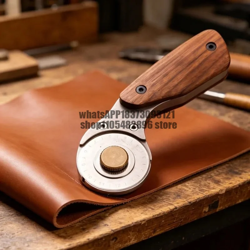All-Metal Rotary Roller Cutter Wooden Handle Replaceable Blade Straight Linear Cutting Handmade Leather Belt Leathercraft Tool