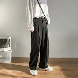 Small suit pants, men's loose fitting casual pants, Instagram style youth black versatile cropped pants