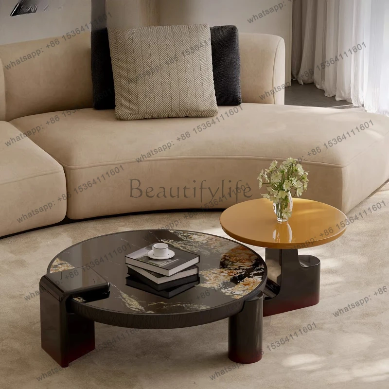 

Italian rock slab coffee table light luxury high-end creative round table living room home