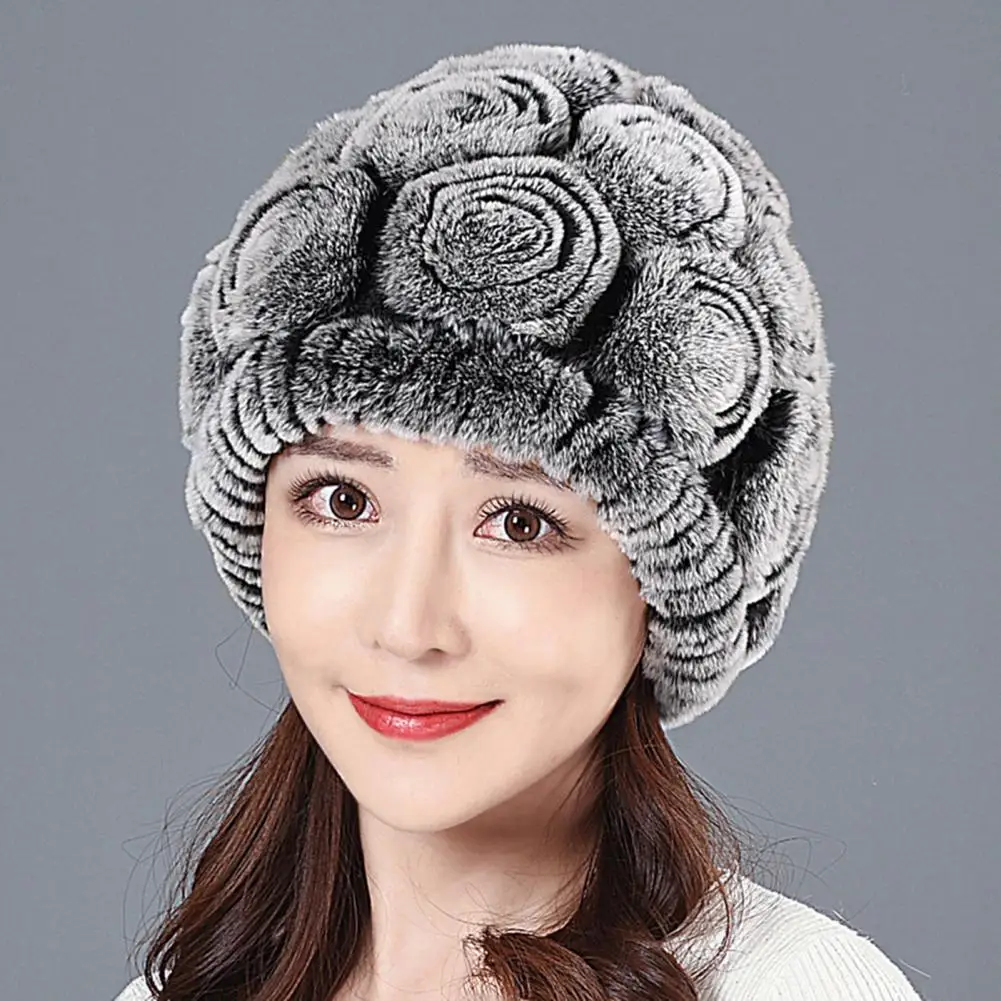 

Women Winter Hat With Integrated Scarf Thick Warm Faux Rex Rabbit Fur Hat Windproof Full Protection Outdoor Cold Weather Cap