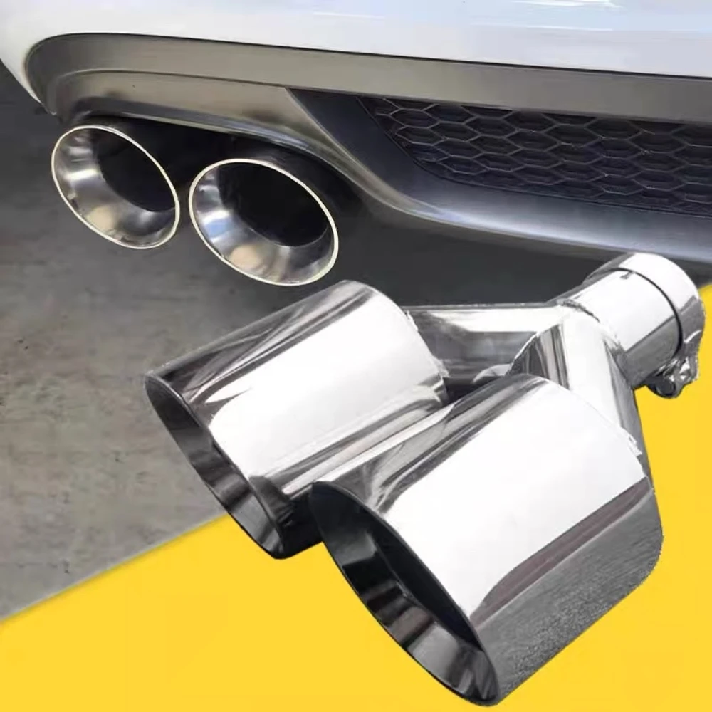 

Автомобильные аксессуары Нержавеющая сталь и яркая поверхность без маркировки Y-образного типа, двойной выпуск, выхлопная труба с прямым краем, выхлопная труба