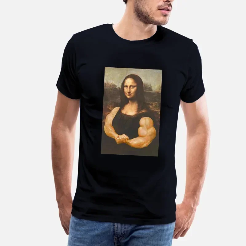 New Arrival Mona Lisa Bodybuilding T-shirt Muscle Gym Mimics Funny Funny Drawing Casual Graphic T-shirt Camo Fashion