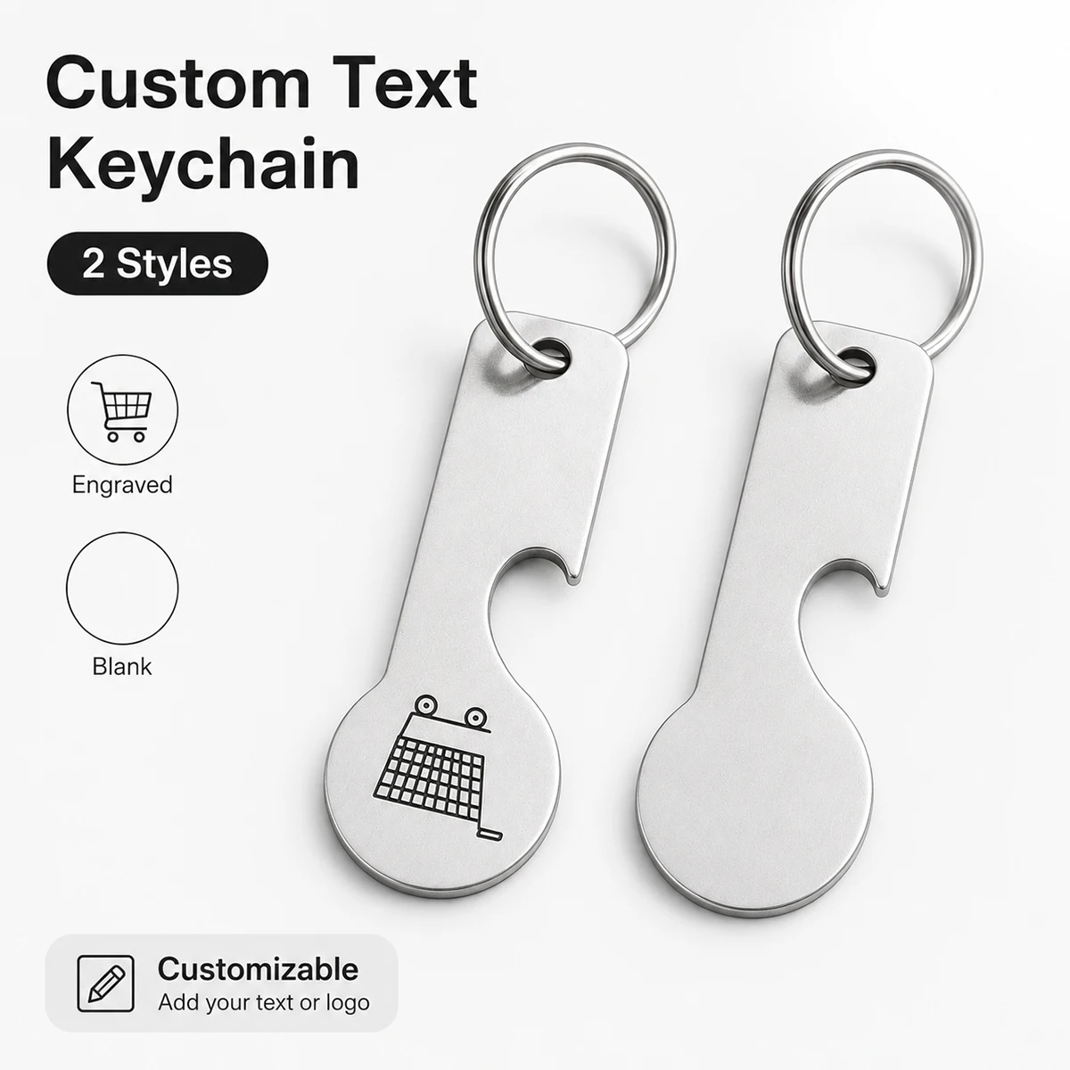Custom Text Keychain Personalized Name Beer Bottle Opener Laser Engraving Stainless Steel Customized Text Supermarket Cart Token