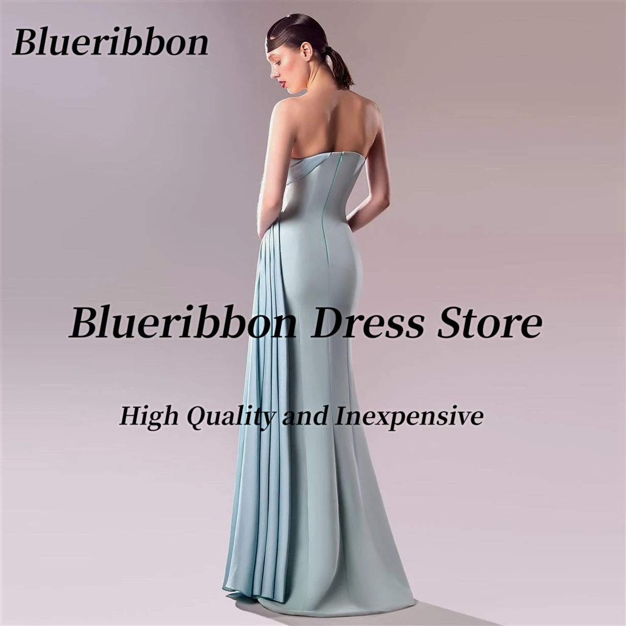 Blueribbon Celebrity Ladies Wear Prom Dresses Strapless Beaded Ruched Side Slit Vestidos De Ocasião Formal Evening Dress