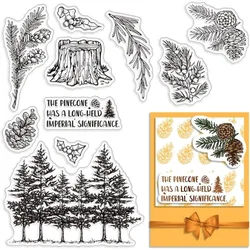 1szt Pine Tree Clear Rubber Stamps Pine Cones Pine Leaves Plant Word Tree Stump Transparent Vintage Postmark Silicone Seals Stamp