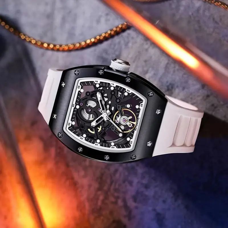 Rest See it Second Automatic Mechanical Skeleton Watch New Design Waterproof Rubber Strap Universe Planet Theme Reloj Hombre