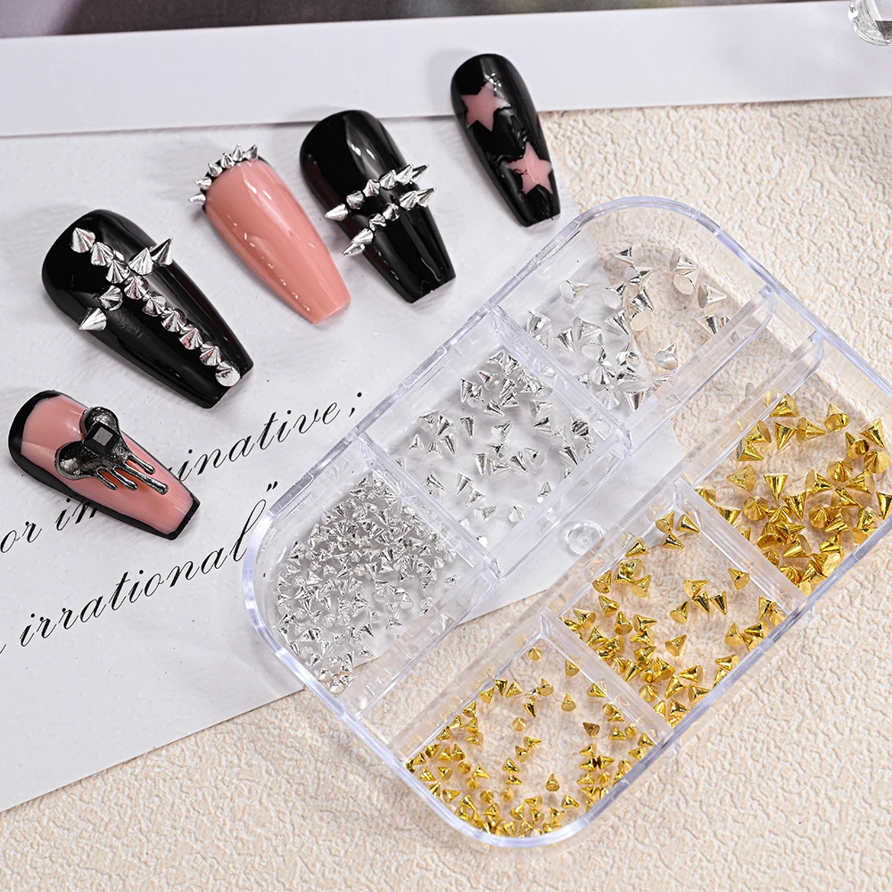 150 adet 3D Siyah Gümüş Metalik Perçin Punk Tırnak Rhinestones 6 Izgaralar Minik Koni Başak Çiviler Tırnak Takılar Karışık Aolly Mini Perçin Deco