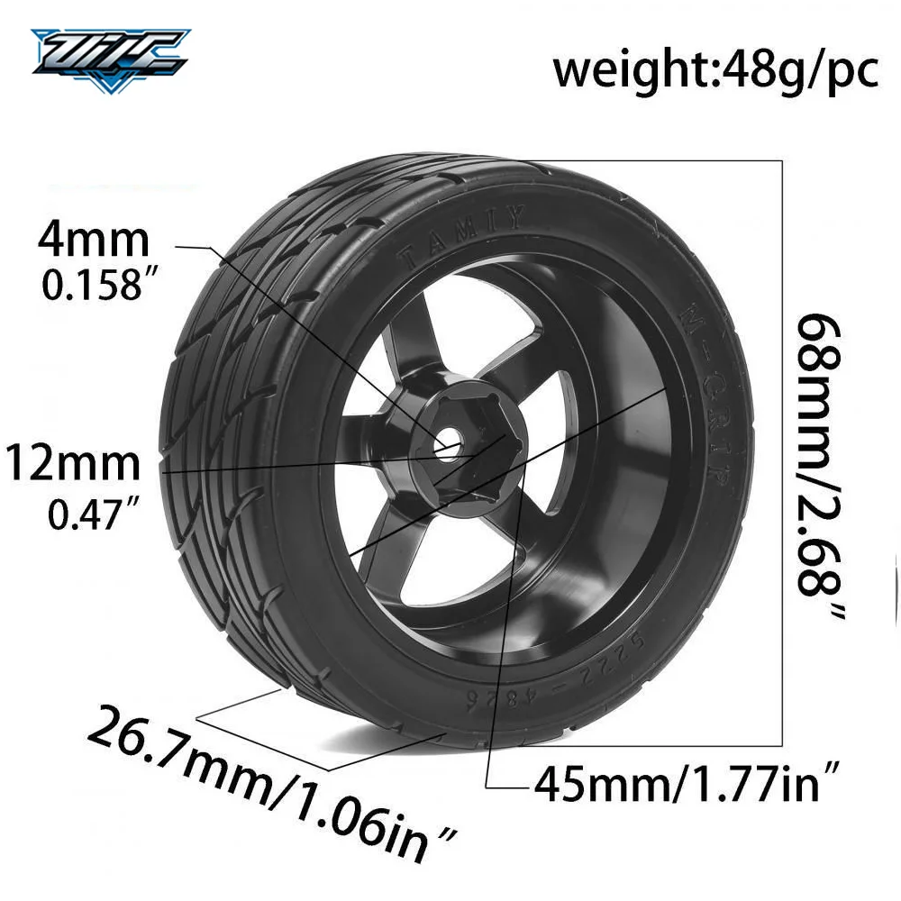4Pcs 1/10 RC Rally Street Tires Aluminum Alloy Wheels 12mm Hex for Tamiya HSP 94123 TT01 TT02 On Road Touring Car Upgrade Parts